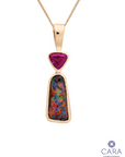 Boulder Opal and Ruby Gold Pendant - Cara Cashmere