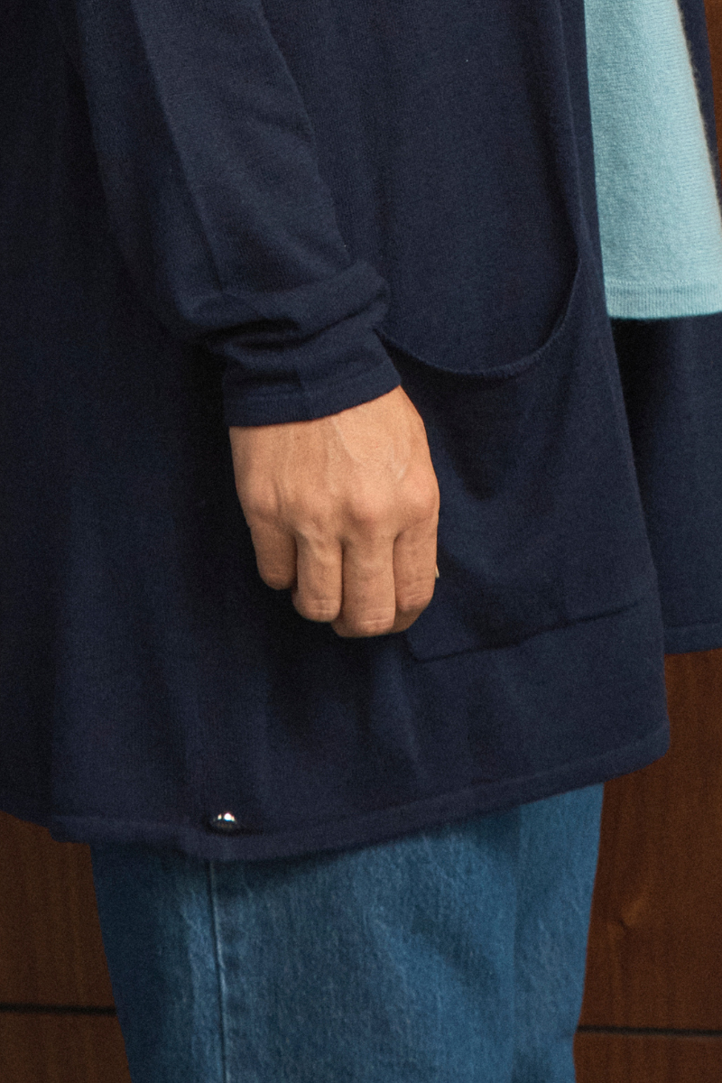 Navy Longline Silk Cashmere Cardigan