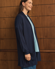 Navy Longline Silk Cashmere Cardigan