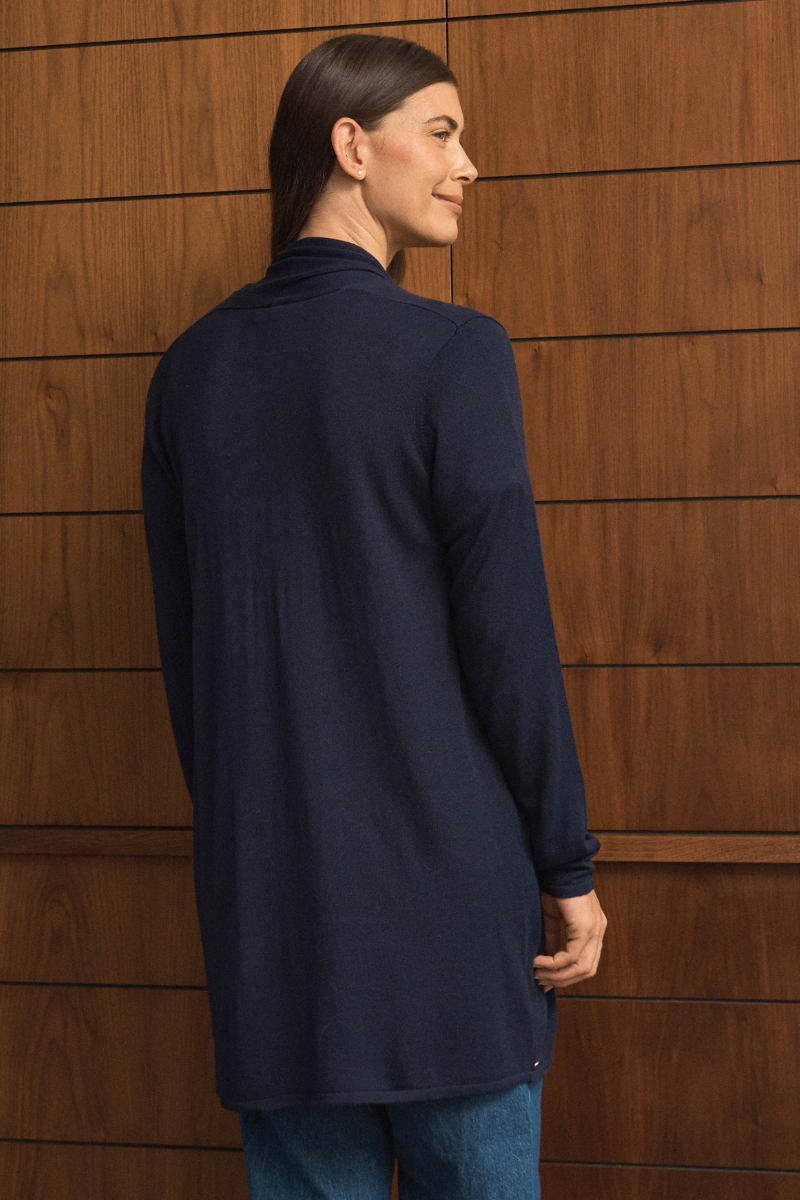 Navy Longline Silk Cashmere Cardigan