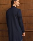Navy Longline Silk Cashmere Cardigan