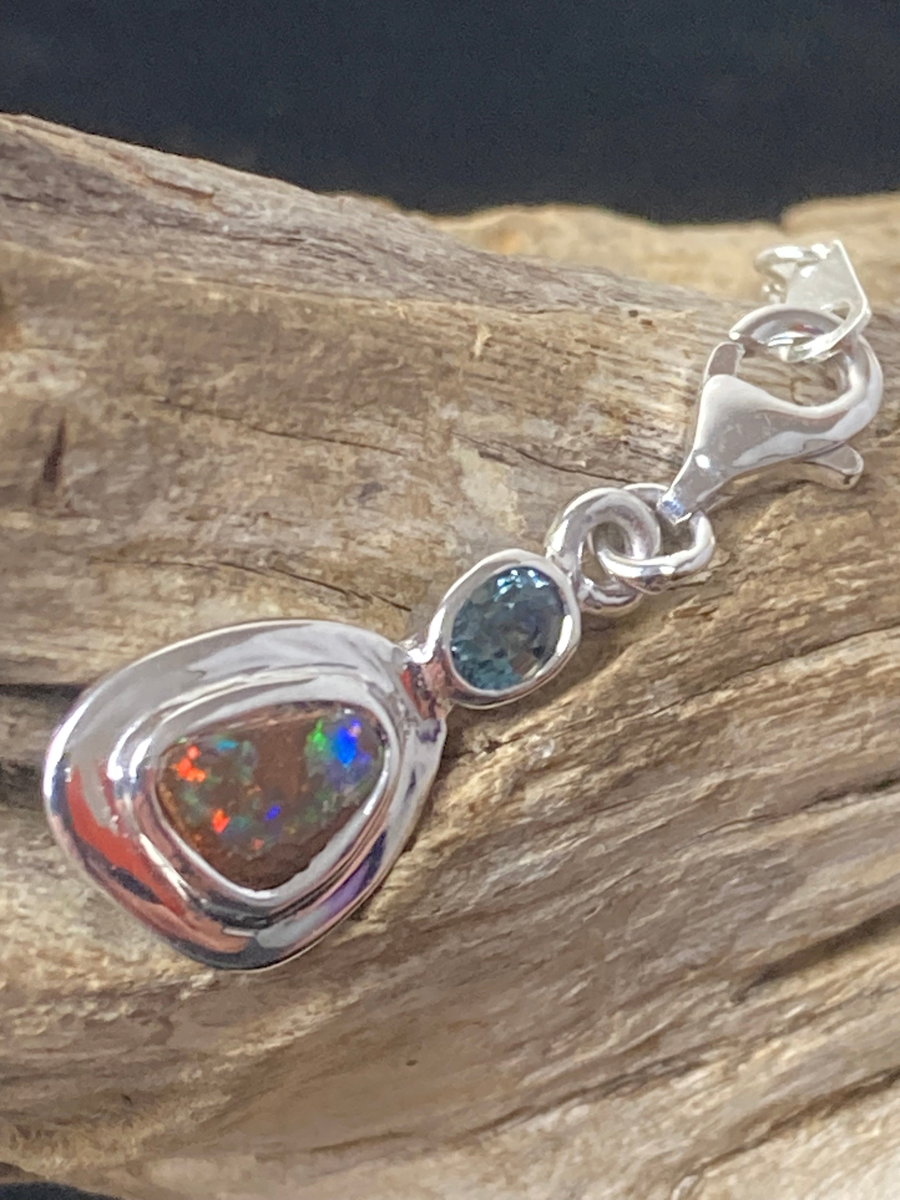 Boulder Opal with Qld Sapphire Silver Charm - Cara Cashmere