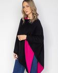 Black and Rouge Cashmere Reversible Poncho - Cara Cashmere