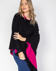 Black and Rouge Cashmere Reversible Poncho - Cara Cashmere