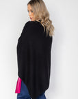 Black and Rouge Cashmere Reversible Poncho - Cara Cashmere