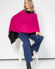 Black and Rouge Cashmere Reversible Poncho - Cara Cashmere