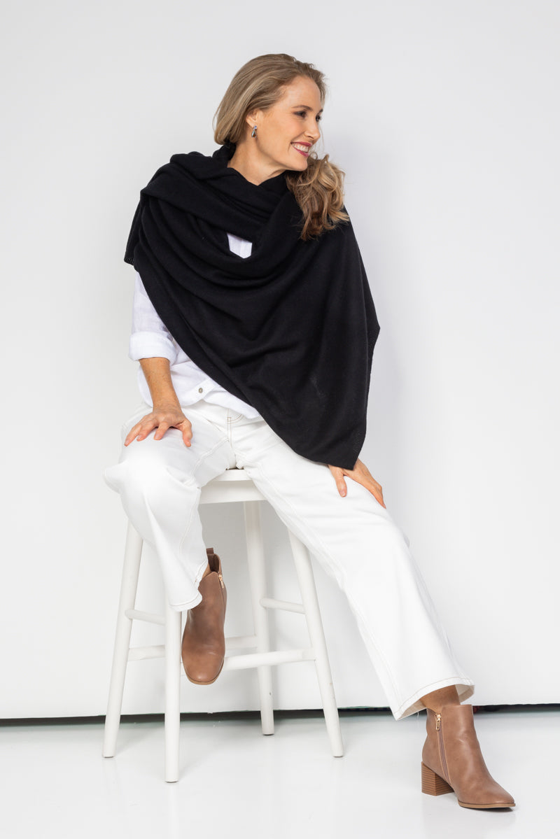 Black Cashmere Wrap - Cara Cashmere