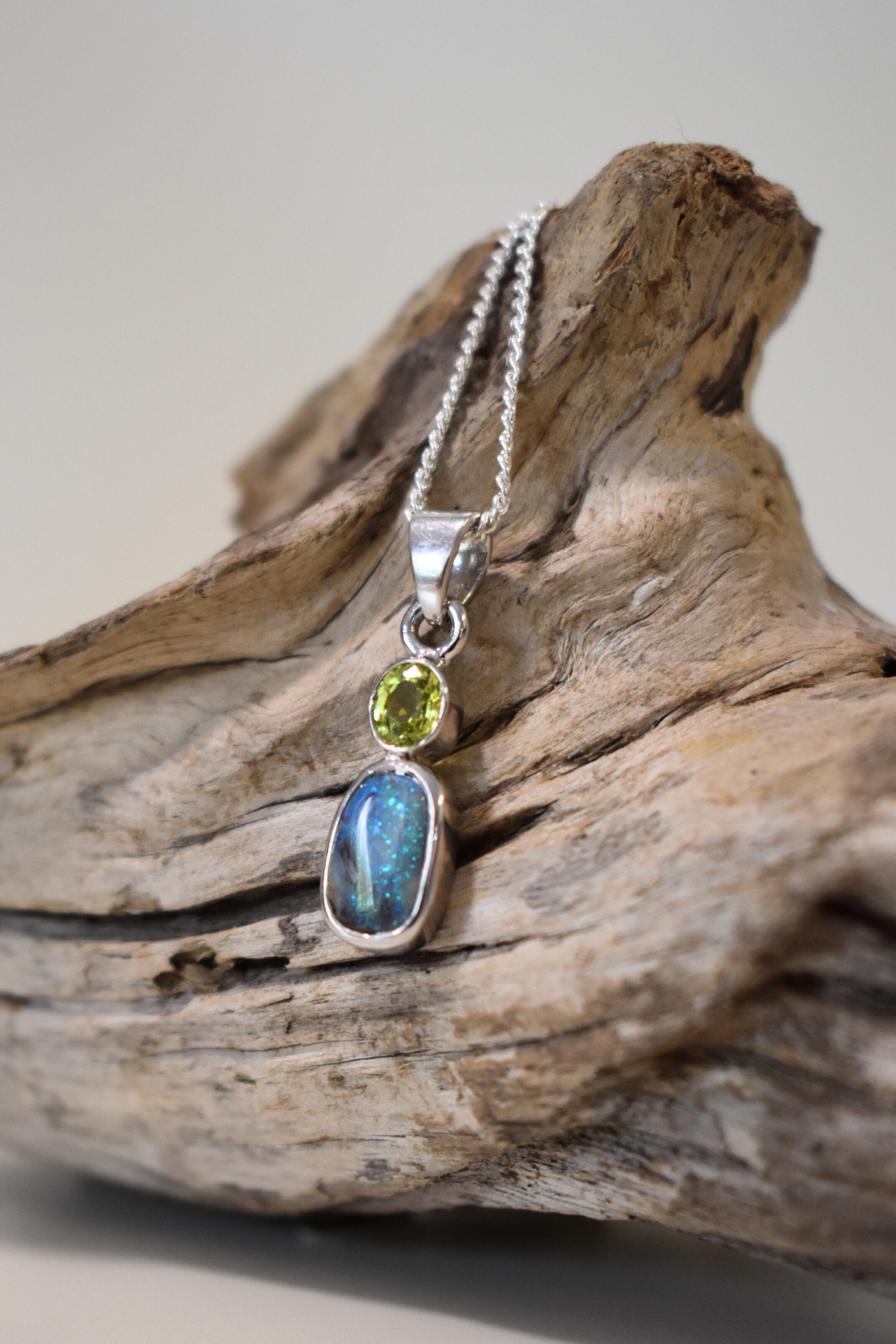 Boulder Opal with Queensland Yellow Sapphire Silver Pendant - Cara Cashmere