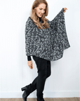 Cashmere Charcoal Leopard Poncho - Cara Cashmere