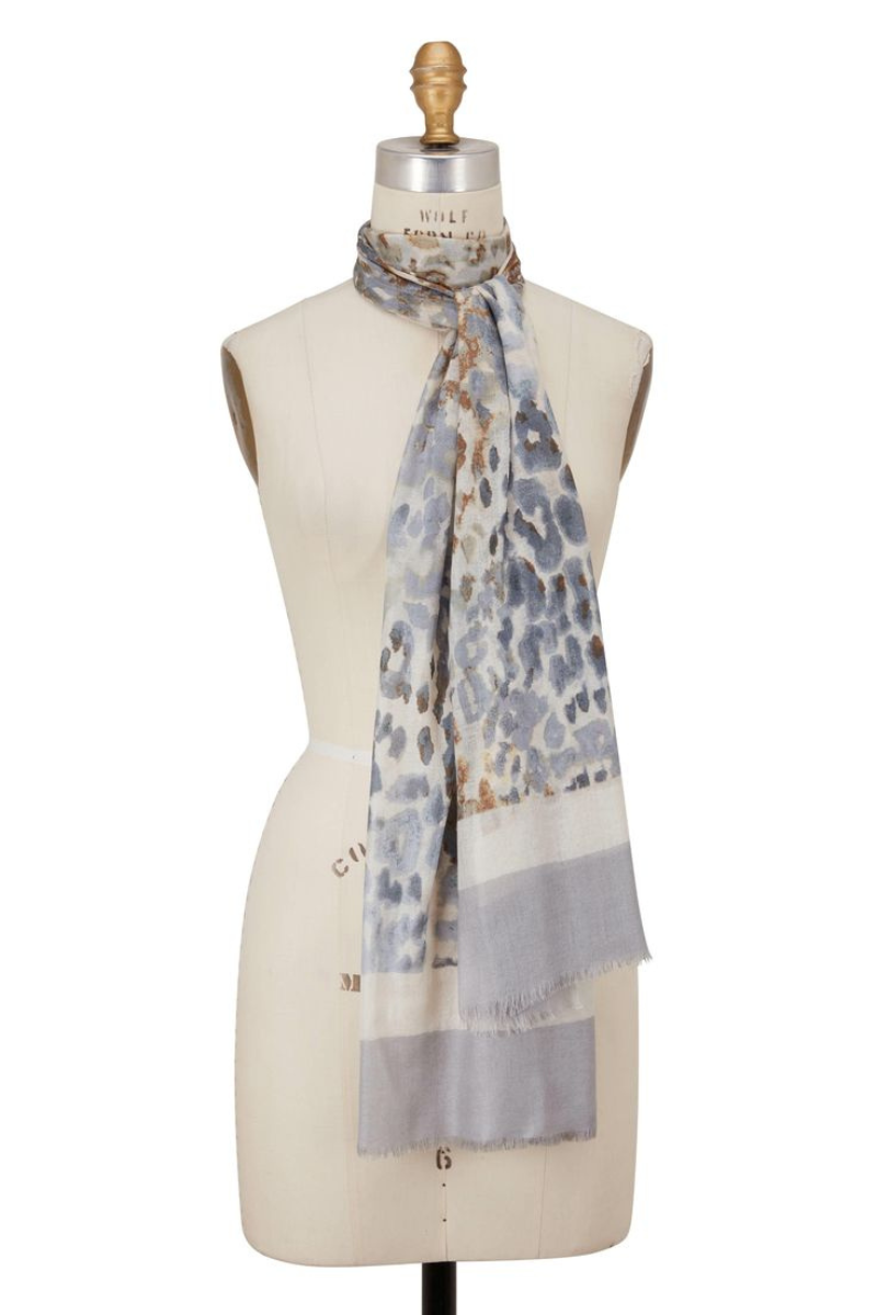 Cashmere Silk Neutrals Faded Leopard Scarf - Pre Order - Cara Cashmere