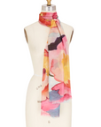 Cashmere Silk Painterly Peony Scarf - Cara Cashmere