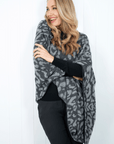 Cashmere Charcoal Leopard Poncho - Cara Cashmere