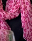 Cashmere Raspberry Pink Leopard Scarf - Cara Cashmere