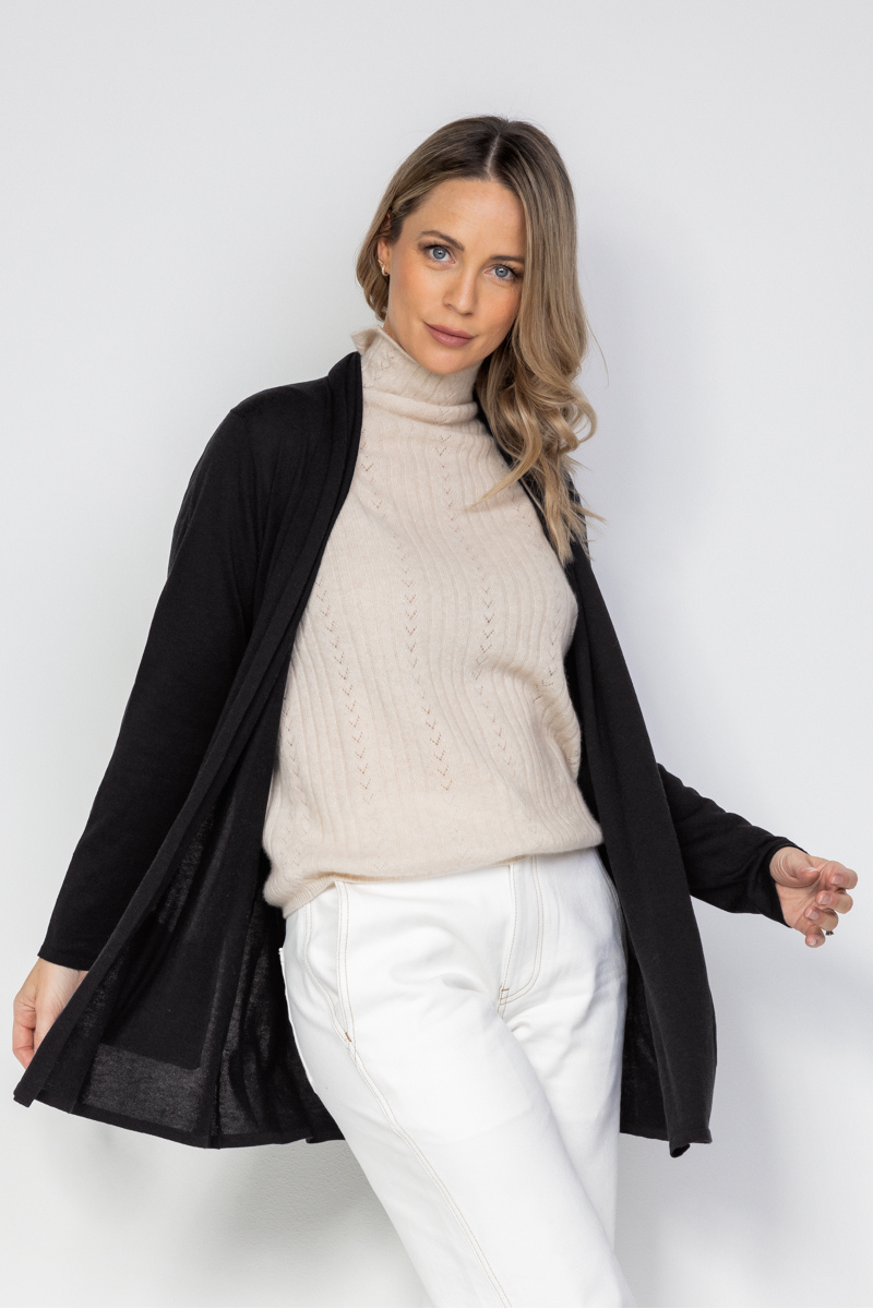 Silk Cashmere Black Longline Cardigan