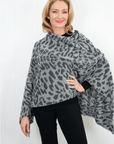 Cashmere Silver Grey Leopard Poncho - Cara Cashmere