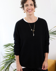 Cashmere Black Crew Jumper - Cara Cashmere