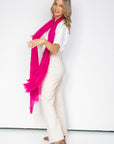 Bright Pink Aura Cashmere Scarf PRE-ORDER with FREE Camellia Brooch - Cara Cashmere