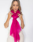 Bright Pink Aura Cashmere Scarf PRE-ORDER with FREE Camellia Brooch - Cara Cashmere