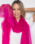 Bright Pink Aura Cashmere Scarf PRE-ORDER with FREE Camellia Brooch - Cara Cashmere