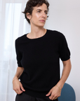 Cashmere Black Short Sleeve Knit - Cara Cashmere