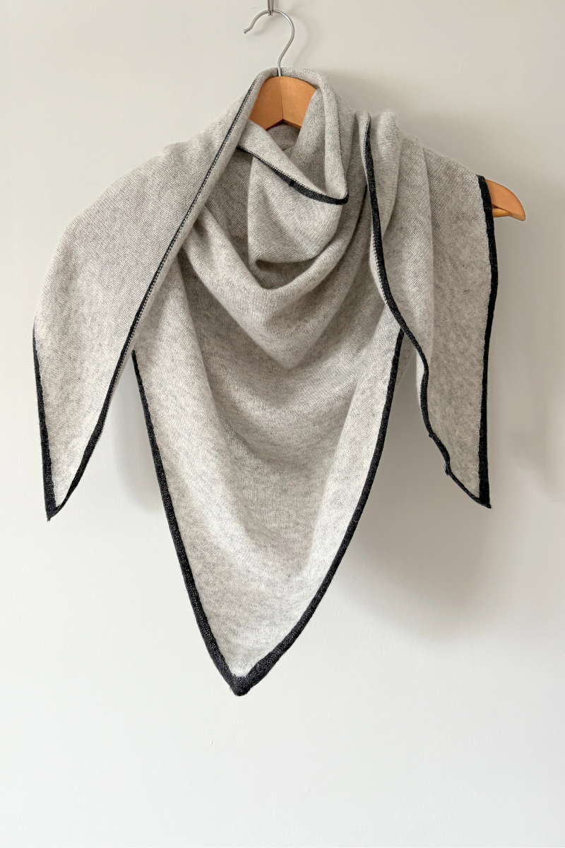 Grey Cashmere Triangle Scarf Tipped in Charcoal Cara Cashmere