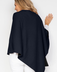 Cashmere Black and Navy Reversible Poncho