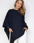 Cashmere Black and Navy Reversible Poncho