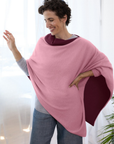 Cashmere Burgundy and Soft Rose Reversible Poncho - Cara Cashmere