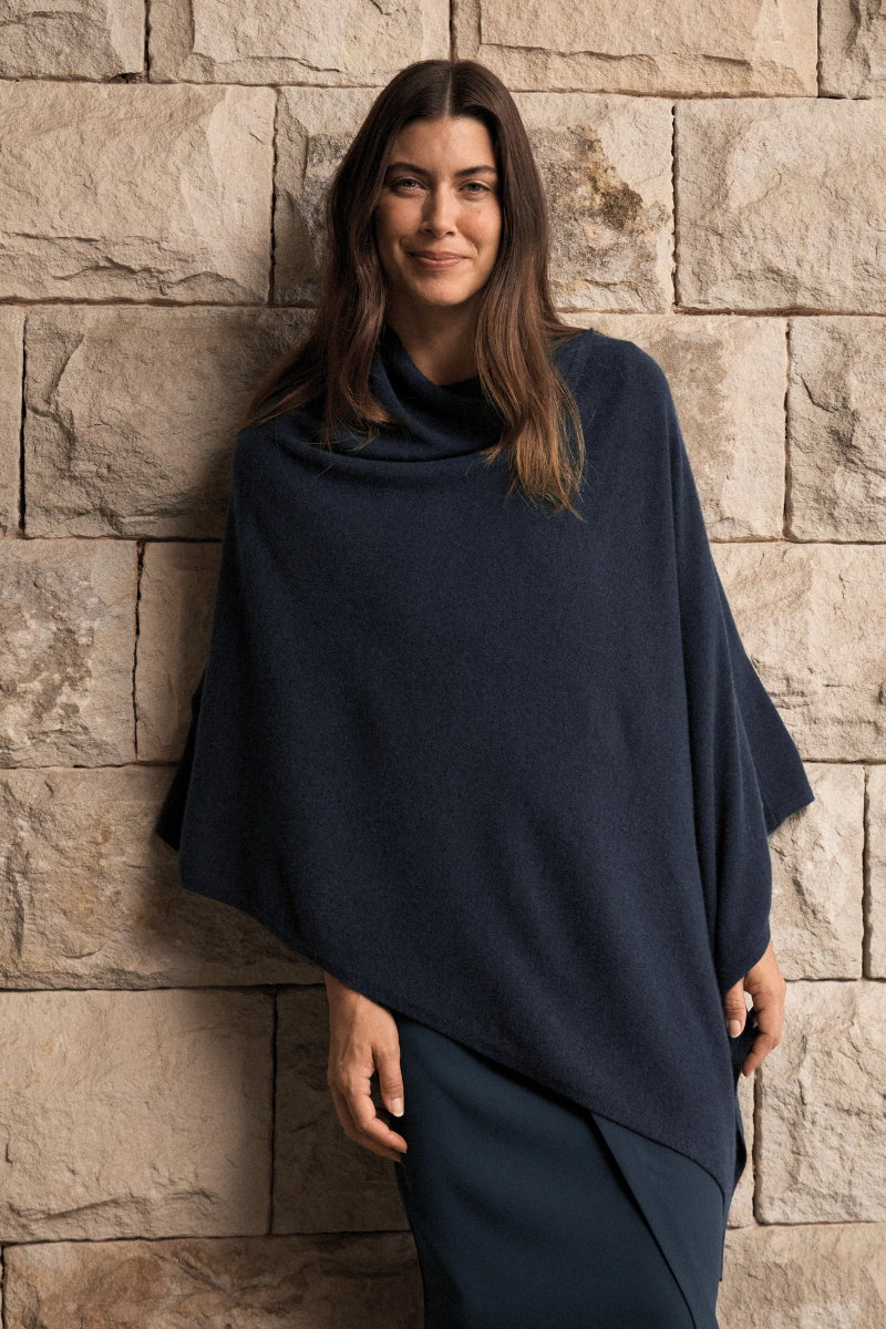 Cashmere Dark Navy Poncho - Cara Cashmere