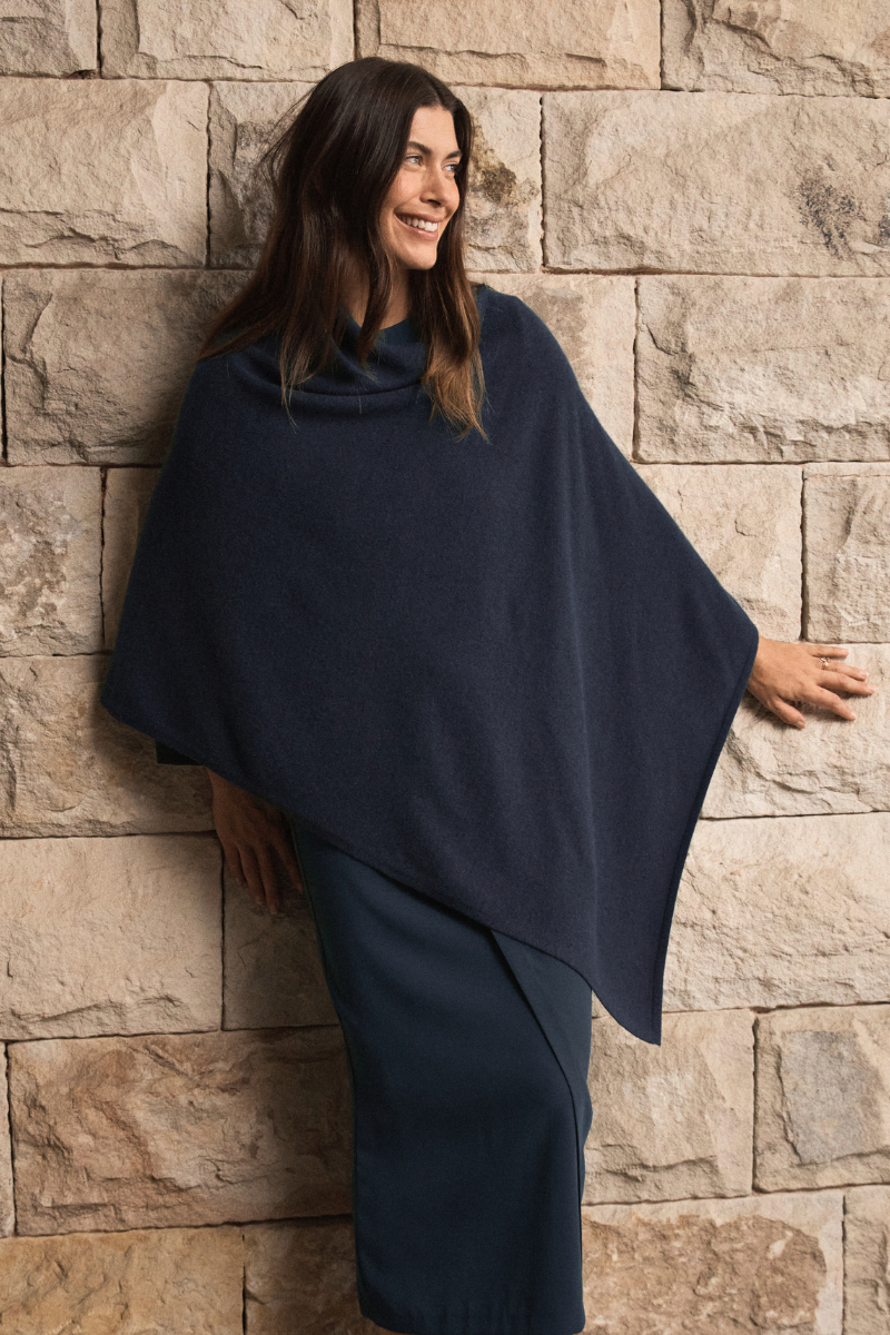 Cashmere Dark Navy Poncho - Cara Cashmere