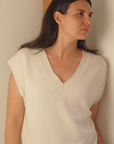 Cashmere Eclipse Ivory V Neck Tank - Cara Cashmere