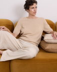 Cashmere Pale Camel Short Sleeve Knit - Cara Cashmere