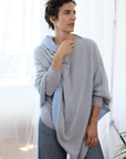 Cashmere Pale Grey and Soft Blue Reversible Poncho - Cara Cashmere