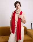 Cashmere Red Knitted Scarf - Cara Cashmere