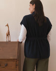 Cashmere Rib Elara Wrap Sleeveless Cardigan - Navy