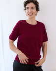 Cashmere Ruby Red Short Sleeve Knit - Cara Cashmere