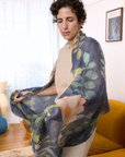 Cashmere Silk Charcoal Blue Midnight Garden Scarf - Cara Cashmere