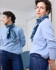 Cashmere Silk Indigo Blues Spotted Leopard Scarf - Cara Cashmere