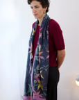 Cashmere Silk "Eastern Robin and Queen Sheeba Orchid" Scarf - Cara Cashmere