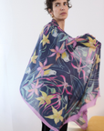 Cashmere Silk "Eastern Robin and Queen Sheeba Orchid" Scarf - Cara Cashmere