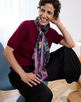 Cashmere Silk "Eastern Robin and Queen Sheeba Orchid" Scarf - Cara Cashmere