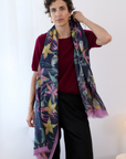 Cashmere Silk "Eastern Robin and Queen Sheeba Orchid" Scarf - Cara Cashmere