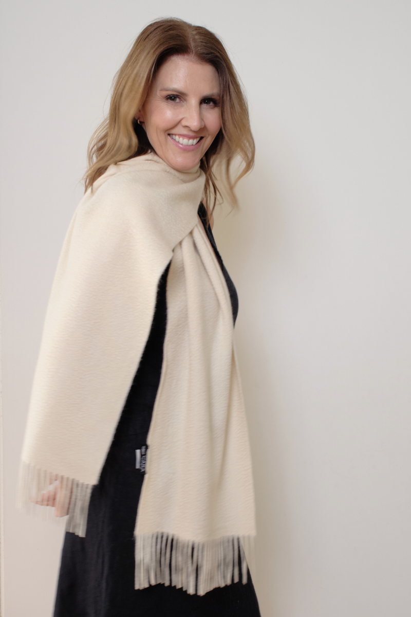 Cashmere Cream Lara Scarf - Cara Cashmere