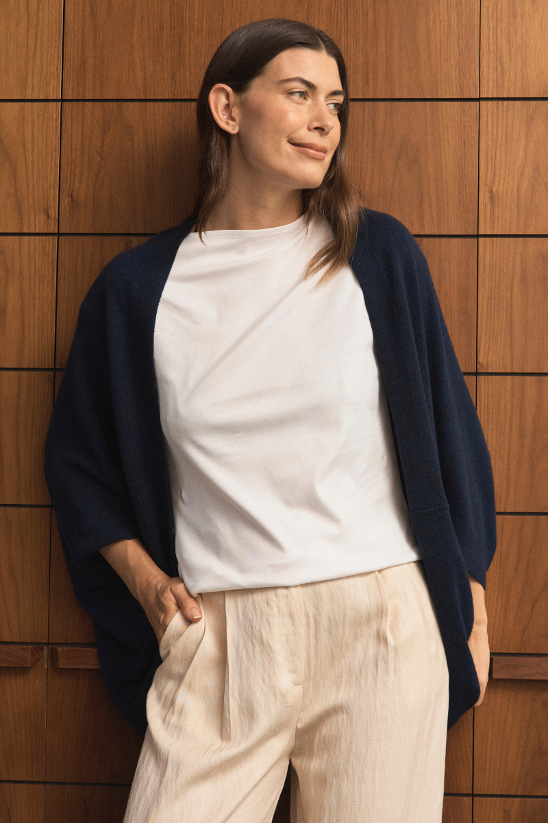 Cashmere Dark Navy Shrug - Cara Cashmere