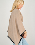Cashmere Black and Oat Reversible Poncho - Cara Cashmere