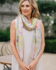 Cashmere Silk Etched Garden Floral Scarf on Model