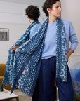 Cashmere Silk Indigo Blues Spotted Leopard Scarf - Cara Cashmere