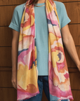Cashmere Silk Painterly Peony Scarf - Cara Cashmere