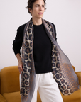 Cashmere Silk Chocolate Spotted Leopard Scarf - Cara Cashmere