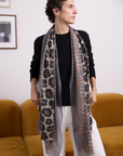 Cashmere Silk Chocolate Spotted Leopard Scarf - Cara Cashmere